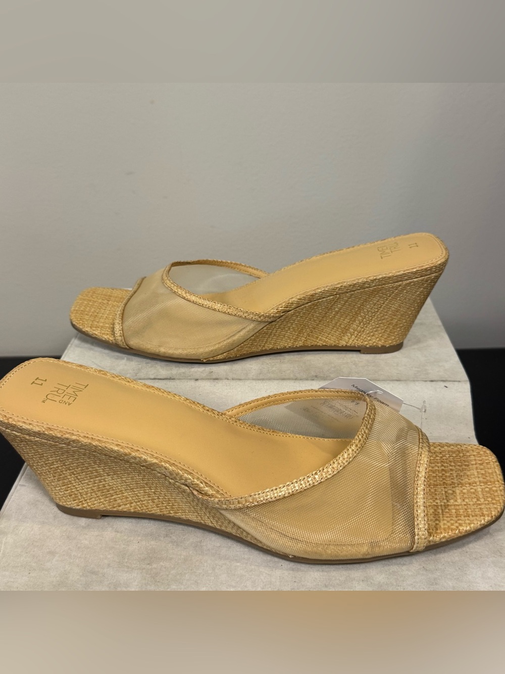 Time and Tru Beige Wedge Slide Sandals size 11, NWT